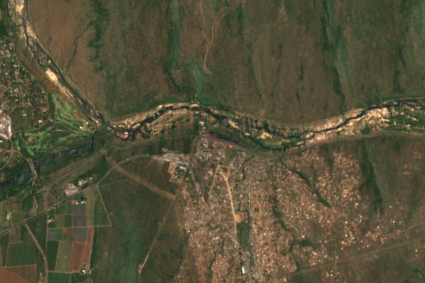 Satellite view of the Lebombo and Ressano Garcia border posts on the South Africa–Mozambique border.